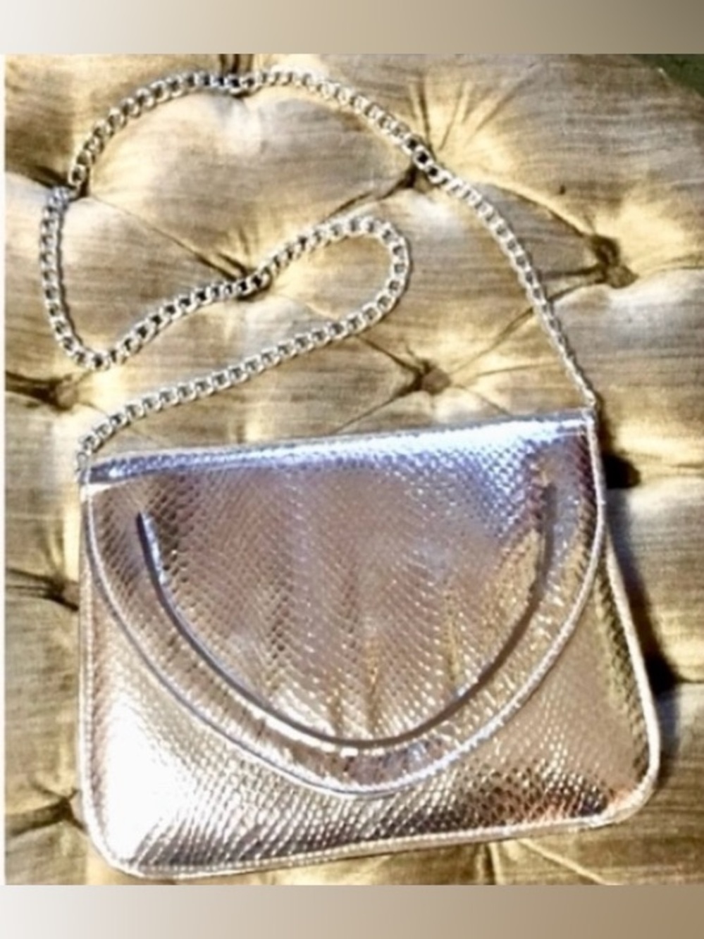 Vintage Walborg Silver Faux Snakeskin Bag Removable Chain Retro Glam City Chic